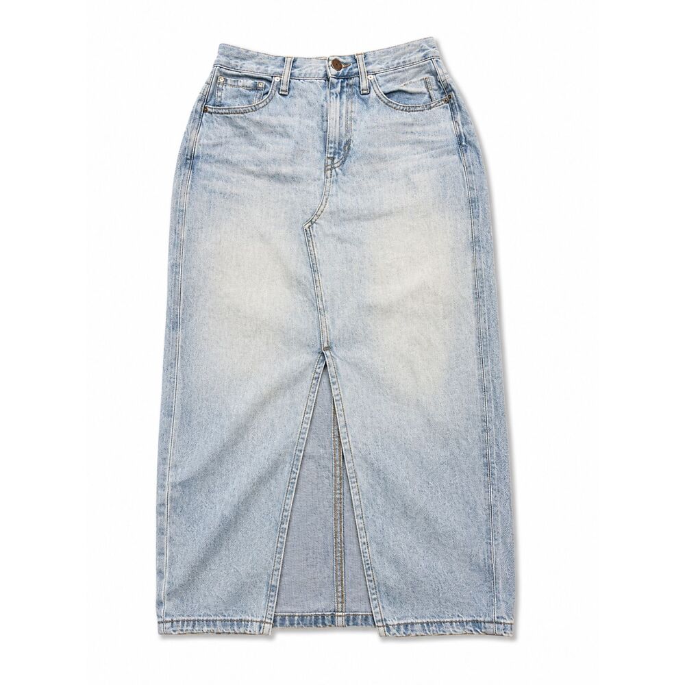 Madewell Denim Midi Skirt Womens 26 Light Wash 100% Cotton Front Slit High Rise